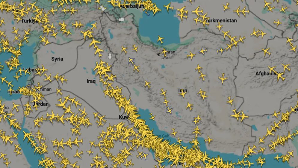 Aircraft entering Tehran airspace after Iran reopens its skies following temporary flight restrictions.