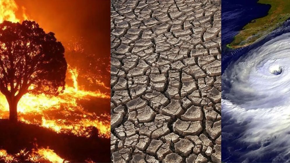Global warming impact illustration showing rising temperature and climate change effects