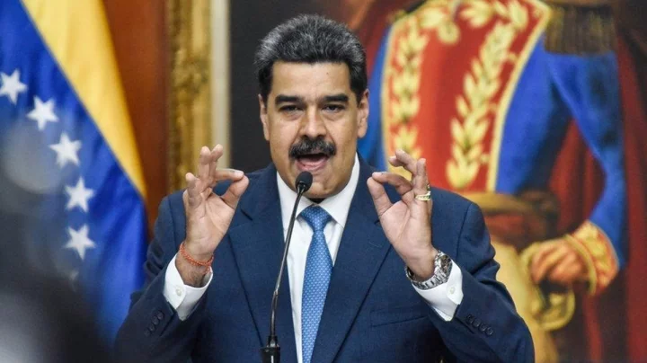 Venezuelan President Nicolas Maduro speaking on state television amid tensions with the United States