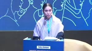 Jaima Rahman speaking at a discussion on women’s role in nation building in Dhaka