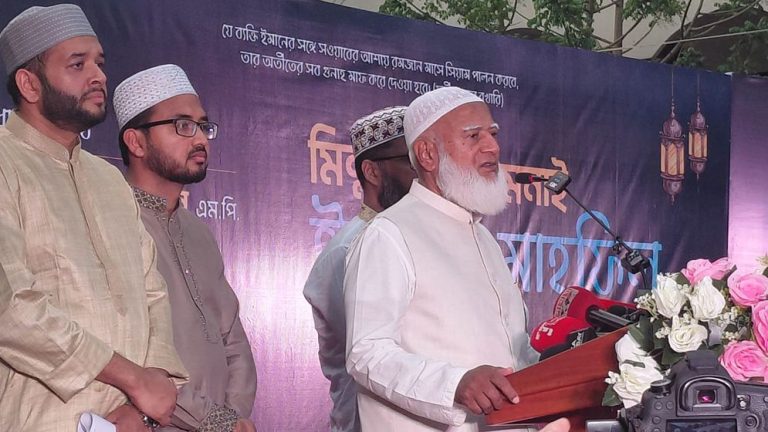Jamaat Ameer Shafiqur Rahman delivering speech at Tamirul Millat Madrasa alumni iftar event in Gazipur